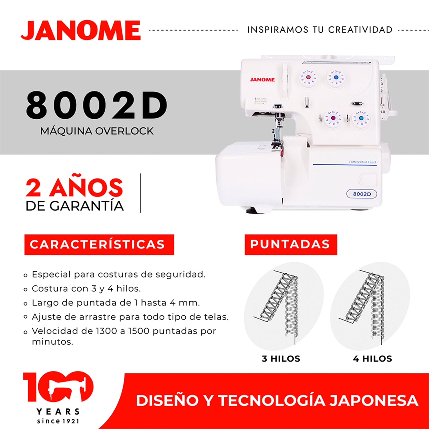 Máquina de Coser Overlock Janome 8002D